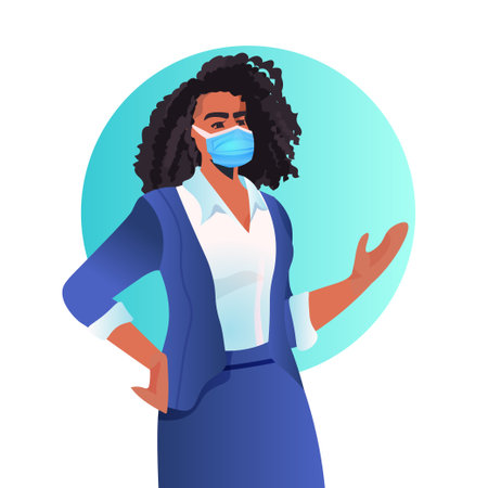 businesswoman wearing mask to prevent coronavirus pandemic successful business woman leaderのイラスト素材