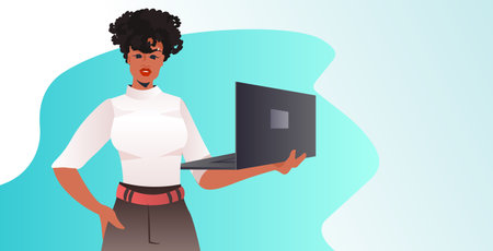 african american businesswoman in formal wear successful business woman using laptop online communicationのイラスト素材