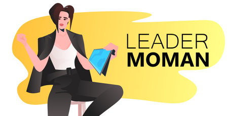 businesswoman leader in formal wear sitting on stool successful business woman using tablet pcのイラスト素材