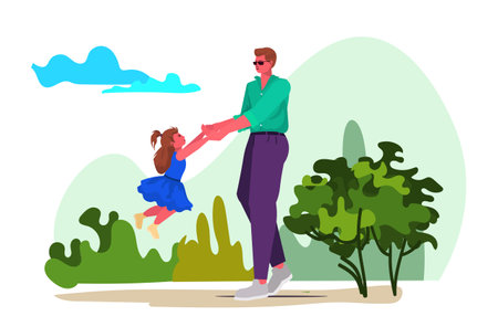 young father playing with little daughter parenting fatherhood concept dad spending time with his kidのイラスト素材