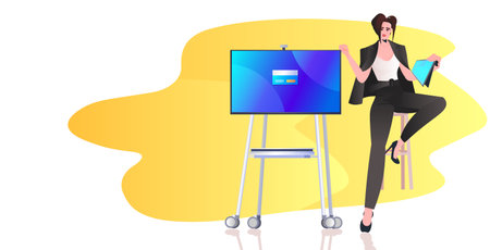 businesswoman in formal wear making presentation successful business woman using tablet pcのイラスト素材