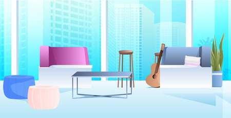 open space coworking center modern cabinet interior office room with furnitureのイラスト素材
