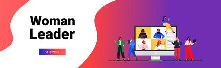 businesswomen having online conference meeting mix race business women discussing during video callのイラスト素材