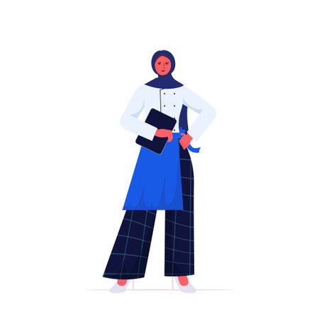female cook in uniform arab woman chef holding tablet pc cooking food industry concept professional restaurant kitchen worker full length vector illustrationのイラスト素材