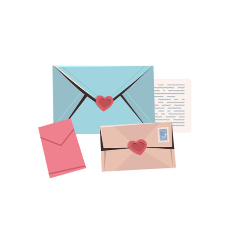 colorful envelopes with hearts love letters valentines day celebration concept greeting cardのイラスト素材
