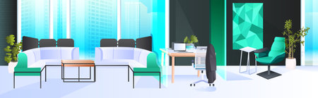 modern cabinet interior creative coworking center no people open space office room with furnitureのイラスト素材