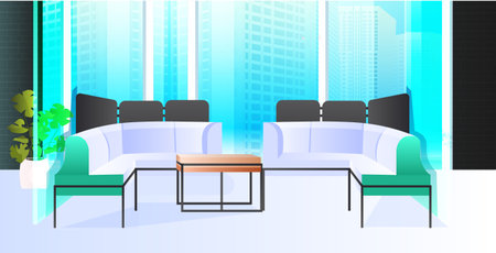 modern cabinet interior creative coworking center no people open space office room with furniture horizontalのイラスト素材