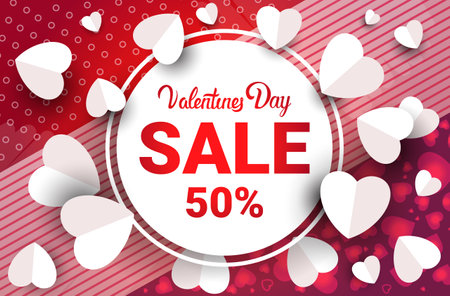 happy valentines day discount special holiday sale concept banner flyer or greeting card horizontalの写真素材
