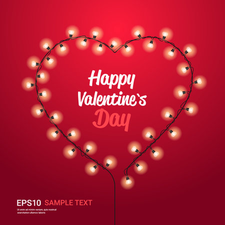 valentines day celebration love banner flyer or greeting card with light bulbs in heart shapeのイラスト素材