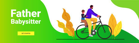 young father riding bike with little son parenting fatherhood concept dad spending time with his kidのイラスト素材