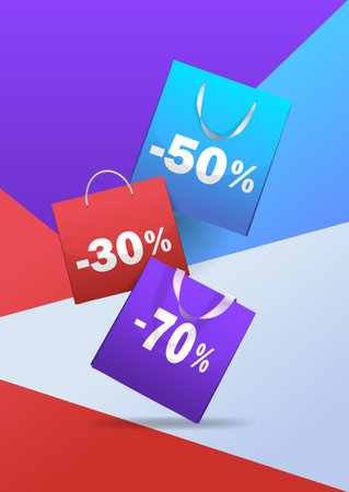 package for purchases colorful paper shopping bag special offer sale discount concept verticalのイラスト素材