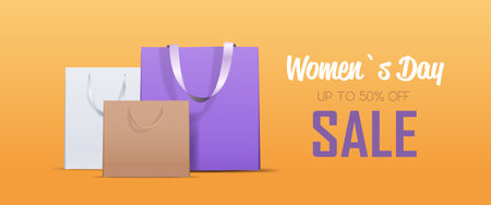 colorful shopping bags womens day 8 march holiday sale special offer shopping conceptのイラスト素材