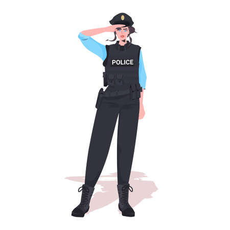 policewoman in tactical gear riot police officer standing pose protesters and demonstration control conceptのイラスト素材