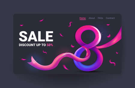 elegant eight number womens day 8 march holiday celebration banner flyer or greeting card with ribbonのイラスト素材