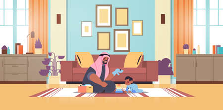 arab father playing with little son at home fatherhood parenting concept dad spending time with his kidのイラスト素材