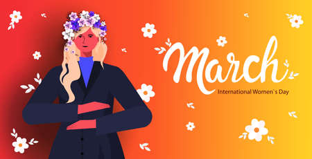 young girl celebrating international womens day 8 march holiday celebration concept portrait horizontalのイラスト素材