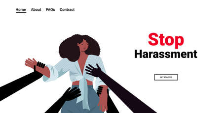 mans hands touching african american woman stop harassment and abuse no sexual violence conceptのイラスト素材
