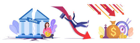 set falling arrows decrease economy stretching rising drop financial crisis failure budget collapse downward graph concepts collection horizontal full lengthのイラスト素材