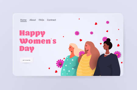 mix race women standing together womens day 8 march holiday celebration concept portraitのイラスト素材