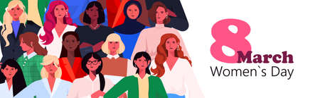 mix race women group celebrating womens day 8 march holiday celebration concept portrait horizontalのイラスト素材