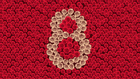 women's day 8 march holiday celebration banner flyer or greeting card with roses in golden number...