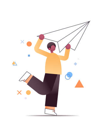 man holding paper plane business project start up development launch new innovation productのイラスト素材