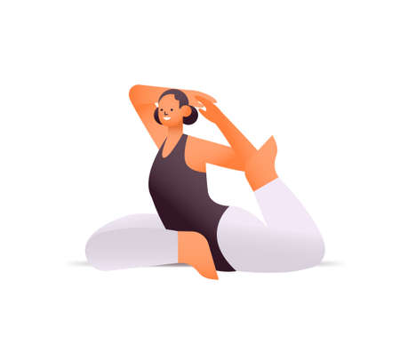 happy woman in sportswear doing stretching exercises healthy lifestyle conceptのイラスト素材