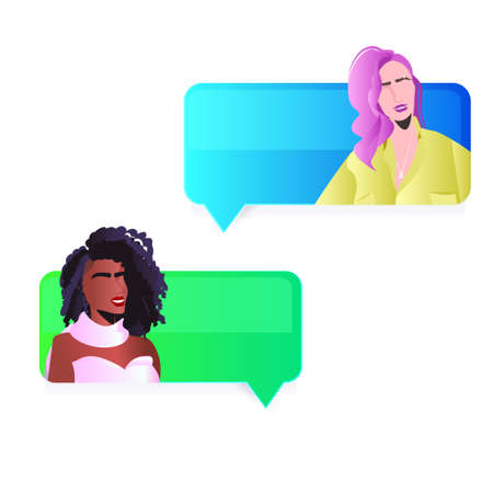 mix race girls discussing in chat bubbles womens day 8 march holiday celebration online communicationのイラスト素材