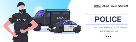 policeman in full tactical gear riot police officer holding baton protesters and demonstration riots mass controlのイラスト素材