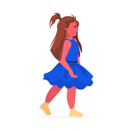 beautiful little brown hair girl cute child standing pose female cartoon character full lengthのイラスト素材