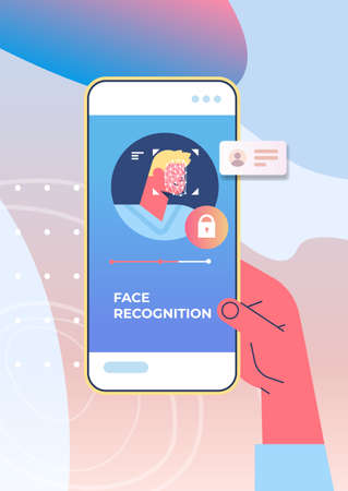 male character face identity verification scanning facial recognition process personal id accessのイラスト素材