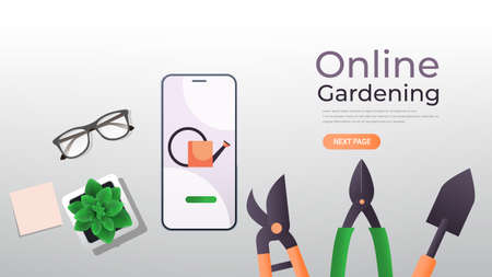 garden and farm tools on smartphone screen eco smart farming management online gardening conceptのイラスト素材