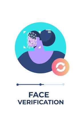 female character face identity verification scanning facial recognition process personal id access conceptのイラスト素材