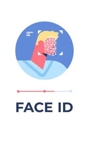 male character face identity verification scanning facial recognition process personal id access conceptのイラスト素材
