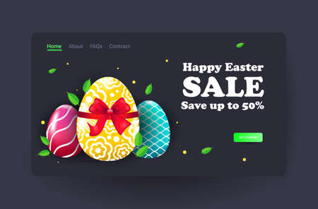 happy easter holiday celebration sale banner flyer or greeting card with decorative eggsのイラスト素材