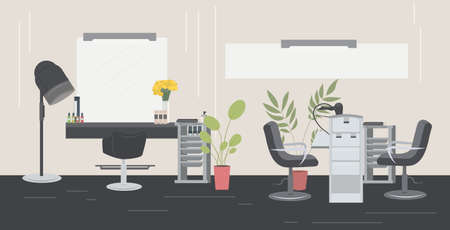 modern hair and manicure salon with chairs mirror and furniture beauty salon interior horizontalのイラスト素材