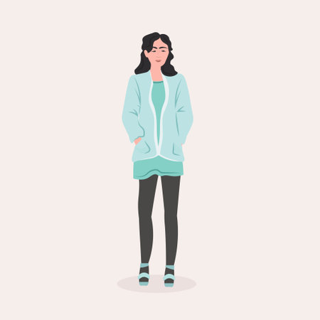 beautiful woman standing pose female cartoon character in fashion clothes full length flatのイラスト素材
