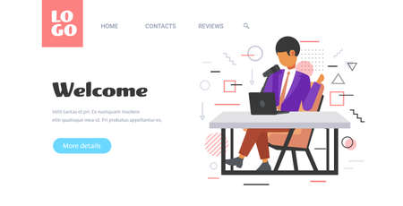 african american man podcaster talking to microphone recording podcast in studio podcasting online radio concept full length horizontal copy spaceのイラスト素材