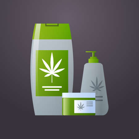 cannabis cosmetic with cbd oil medical marijuana organic hemp product label logo flatのイラスト素材