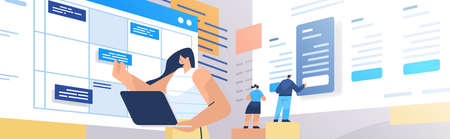 businesswoman planning day scheduling appointment in online calendar app agenda meeting plan time managementのイラスト素材