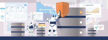 moder robotic admins working with dataserver SQL structured query language artificial intelligenceのイラスト素材