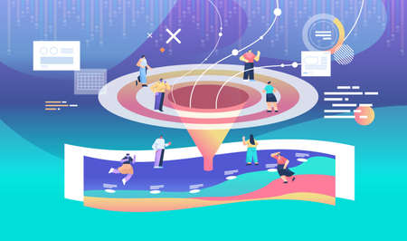 businesspeople customers or employees sales funnel cone internet marketing concept horizontalのイラスト素材