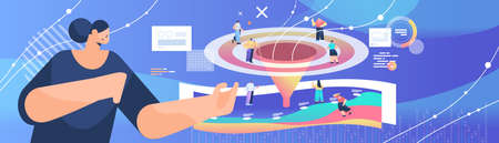 businesspeople customers or employees sales funnel cone internet marketing concept horizontalのイラスト素材