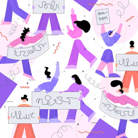 protesters with placards protesting on demonstration political meeting protest conceptのイラスト素材