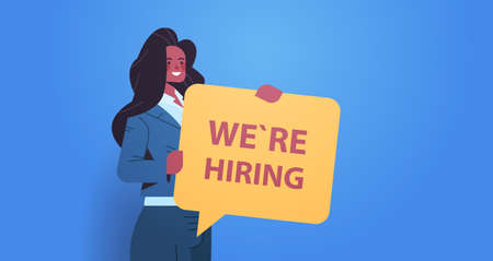 woman hr manager holding we are hiring speech vacancy open recruitment human resources conceptのイラスト素材