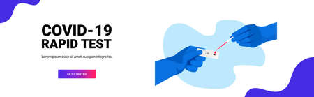 doctor or scientist placing blood sample on rapid diagnostic test cassette identifying antibodies for covid-19 conceptのイラスト素材