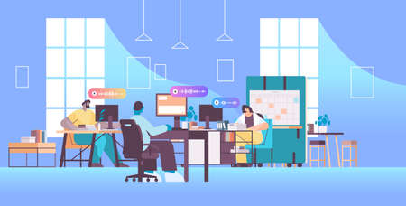 businesspeople communicate by voice messages audio chat application social media online...
