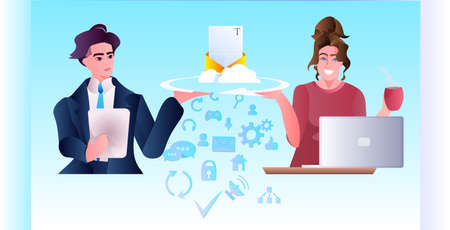 businesspeople using digital gadgets social media communication concept portraitのイラスト素材