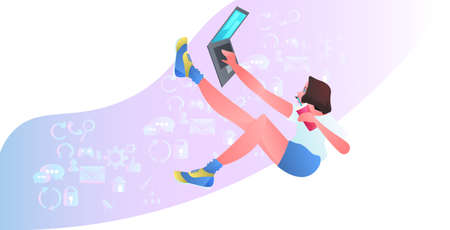 woman using laptop social media network online communication concept horizontalのイラスト素材