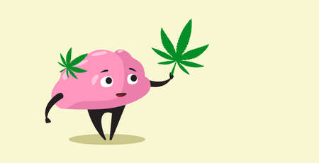human brain holding marijuana leaf ganja legalize drug consumption cannabis addiction concept horizontalのイラスト素材